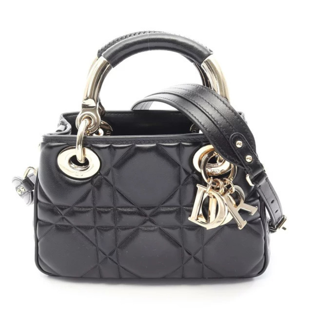Christian Dior Lady Handbag Leather Black